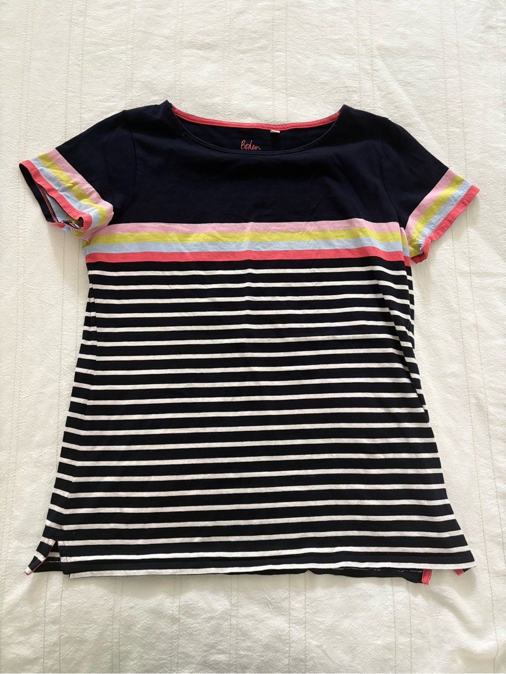 Boden Striped T-Shirt Navy White Pink 100% Cotton US Size 10